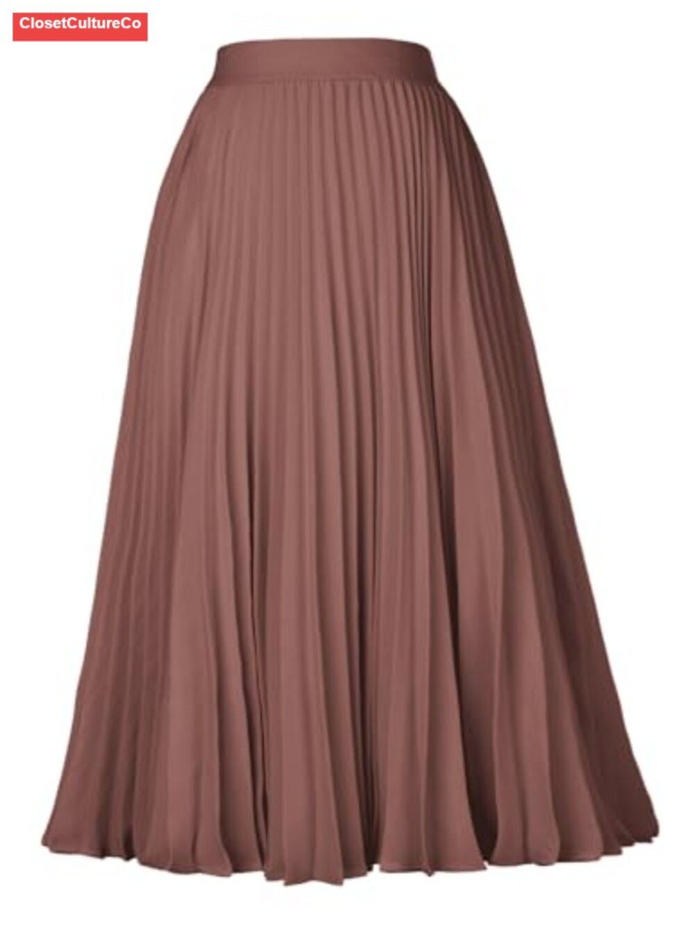 Pleated Midi Skirt High Waist A-Line Chiffon Casual